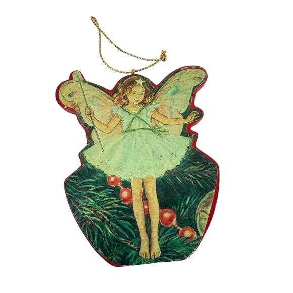 Vintage Enesco A Festival of Flower Fairies Wooden Christmas Ornament 1989 - Picture 1 of 2